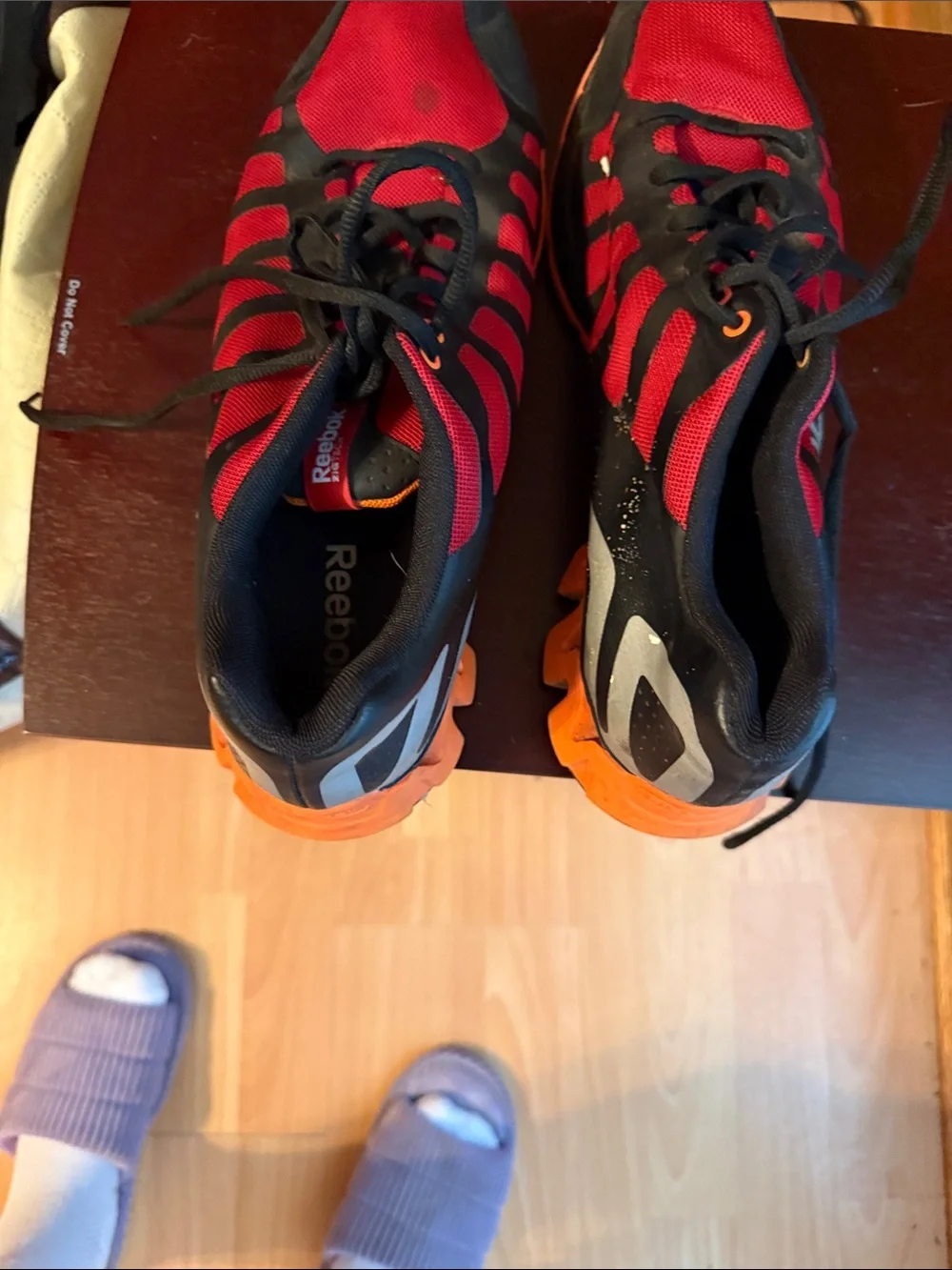 Reebok Red and Black Athletic Sneakers with Orange Soles